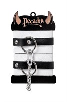 Бело-черные мягкие оковы с одним ремешком и люверсами 523599