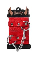 Красные мягкие кожаные наручники с люверсами 523603