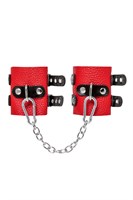 Красно-черные мягкие наручники с двумя ремешками с люверсами 523612