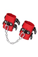 Красно-черные мягкие наручники с двумя ремешками с люверсами 523612