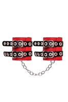 Красно-черные мягкие наручники с двумя ремешками с люверсами 523612