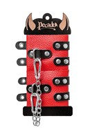 Красно-черные мягкие наручники с двумя ремешками с люверсами 523612