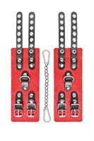 Красно-черные мягкие наручники с двумя ремешками с люверсами 523612