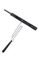 Кожаный двухслойный ошейник с белой строчкой и поводком 523628