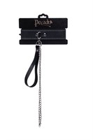 Кожаный двухслойный ошейник с белой строчкой и поводком 523628