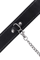 Кожаный двухслойный ошейник с белой строчкой и поводком 523628