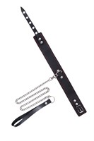 Кожаный двухслойный ошейник с красной строчкой и поводком 523629