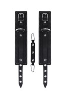 Черные двухслойные кожаные оковы с белой строчкой 523632