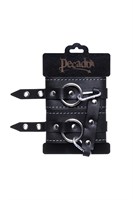 Черные двухслойные кожаные оковы с белой строчкой 523632