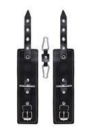 Черные двухслойные наручники с белой строчкой 523633