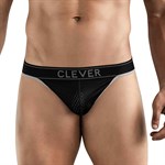 Черные перфорированные трусы-тонги Clever Ambar Thong 524093 - фото 851207