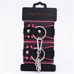 Черно-розовые кожаные наручники с розовой строчкой 524966