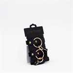 Черные кожаные наручники с золотистой фурнитурой 524972