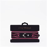 Черно-розовый кожаный ошейник с розовой строчкой 524996