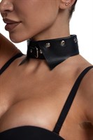 Черный однослойный кожаный ошейник с имитацией воротничка 524999