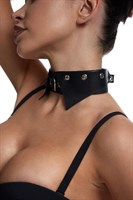 Черный однослойный кожаный ошейник с имитацией воротничка 524999