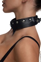 Черный однослойный кожаный ошейник с имитацией фигурного воротничка 525000