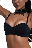 Черный однослойный кожаный ошейник с имитацией фигурного воротничка 525000