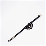 Черный фигурный кожаный ошейник с золотистой фурнитурой 525008