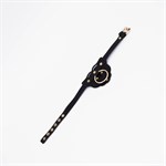 Черный фигурный кожаный ошейник с золотистой фурнитурой 525008