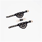 Черные наручники с золотистой фурнитурой 525009