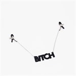 Зажимы на соски с кожаной подвеской Bitch 525016