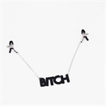 Зажимы на соски с кожаной подвеской Bitch 525016 - фото 852902