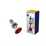 Серебристая анальная втулка Wooomy Lollypop Size S с красным кристаллом 527106