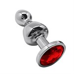 Серебристая анальная втулка Wooomy Lollypop Size S с красным кристаллом 527106 - фото 856586