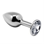 Серебристая анальная втулка с прозрачным кристаллом Mini Metal Butt Plug Size L - 9 см. 527110 - фото 856598