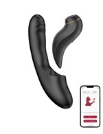 Черный вибратор с возвратно-поступательными движениями и вакуумом Fatima - 19,2 см. 527126