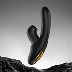 Черный вибратор с возвратно-поступательными движениями и вакуумом Fatima - 19,2 см. 527126