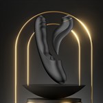 Черный вибратор с возвратно-поступательными движениями и вакуумом Fatima - 19,2 см. 527126