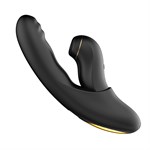 Черный вибратор с возвратно-поступательными движениями и вакуумом Fatima - 19,2 см. 527126