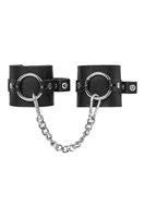 Черные наручники из толстой натуральной кожи с люверсами 527715