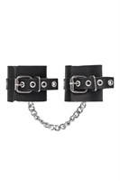 Черные наручники из толстой натуральной кожи с люверсами 527715