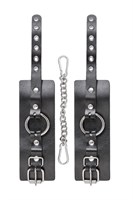 Черные наручники из толстой натуральной кожи с люверсами 527715