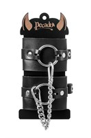 Черные наручники из толстой натуральной кожи с люверсами 527715