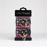 Черные кожаные наручники с розовой строчкой 527869