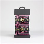 Черные кожаные наручники с розовой строчкой 527869