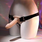 Телесный полый страпон с черными эластичными ремешками Our First Hollow Strap On 529132 Телесный полый страпон с черными эластичными ремешками Our First Hollow Strap On 529132