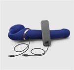 Синий безремневой страпон Multi Orgasm Bendable Strap-On size L с клиторальной стимуляцией 529473