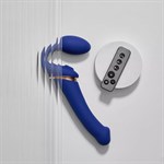 Синий безремневой страпон Multi Orgasm Bendable Strap-On size XL с клиторальной стимуляцией 529474