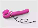 Ярко-розовый безремневой страпон Multi Orgasm Bendable Strap-On size L с клиторальной стимуляцией 529475
