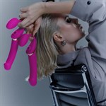 Ярко-розовый безремневой страпон Multi Orgasm Bendable Strap-On size XL с клиторальной стимуляцией 529476