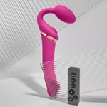 Ярко-розовый безремневой страпон Multi Orgasm Bendable Strap-On size XL с клиторальной стимуляцией 529476