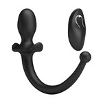 Черная анальная вибропробка с  хвостом и пультом ДУ 529513