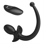 Черная анальная вибропробка с  хвостом и пультом ДУ 529513