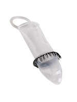 Закрытая насадка на пенис с подхватом мошонки и стимулирующими «ресничками» 529527