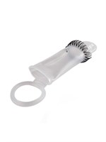 Закрытая насадка на пенис с подхватом мошонки и стимулирующими «ресничками» 529527